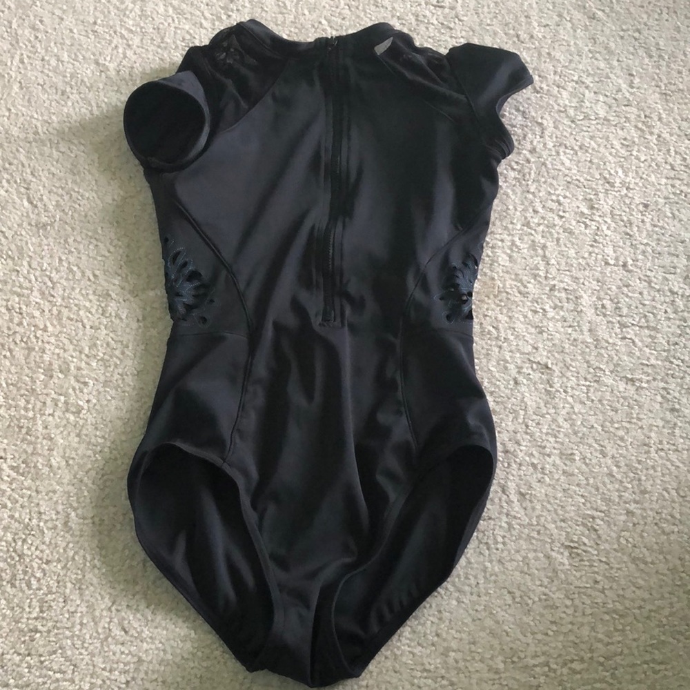 Cap sleeve zip up leotard.